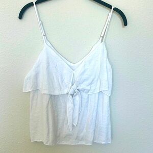 Y2K LUSH Double V Linen White Tank Top